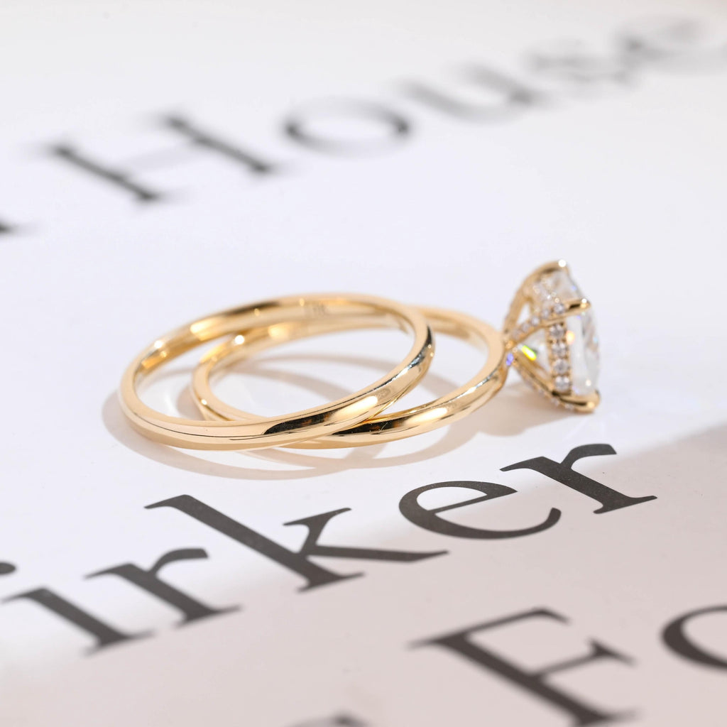 Solid Gold Princess Cut Moissanite Engagement Ring and Wedding Ring Set, Anniversary Gift for Her