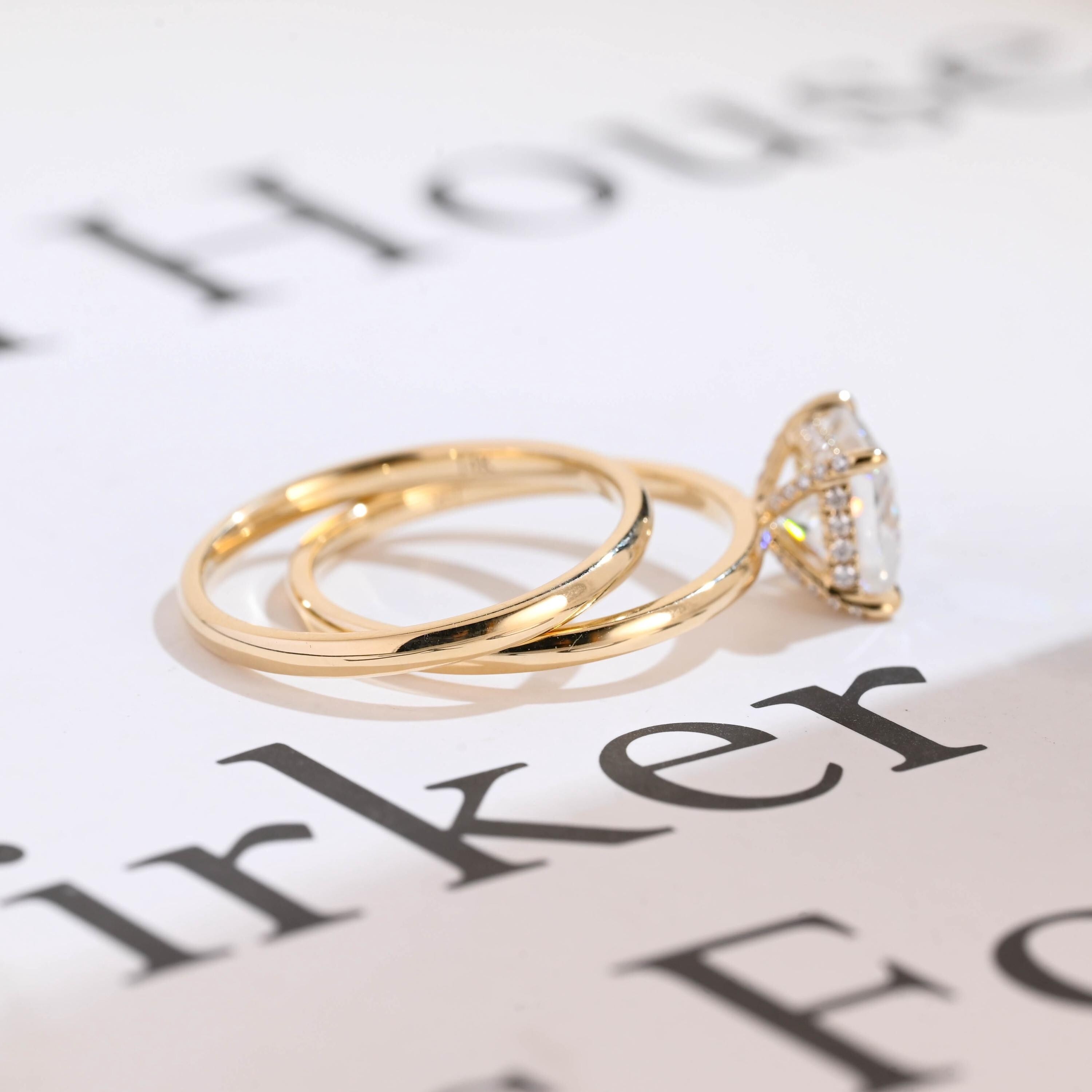 Solid Gold Princess Cut Moissanite Engagement Ring and Wedding Ring Set, Anniversary Gift for Her
