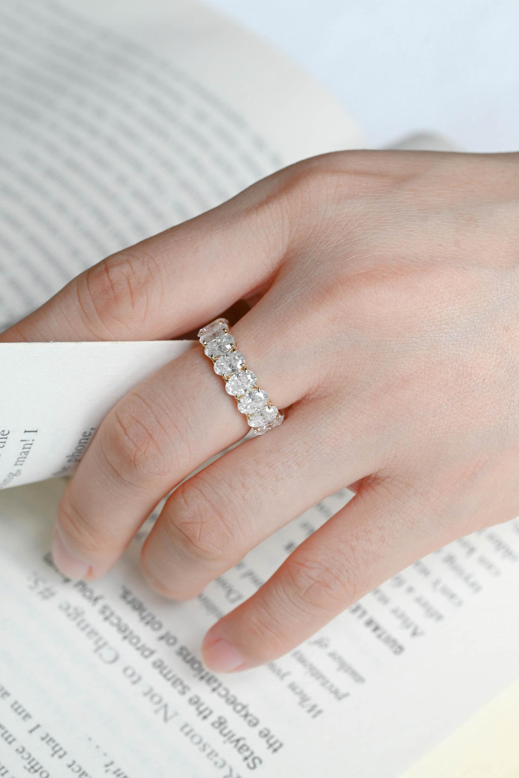 4*6mm Oval Moissanite Eternity Wedding Band, Solid Gold Stacking Ring