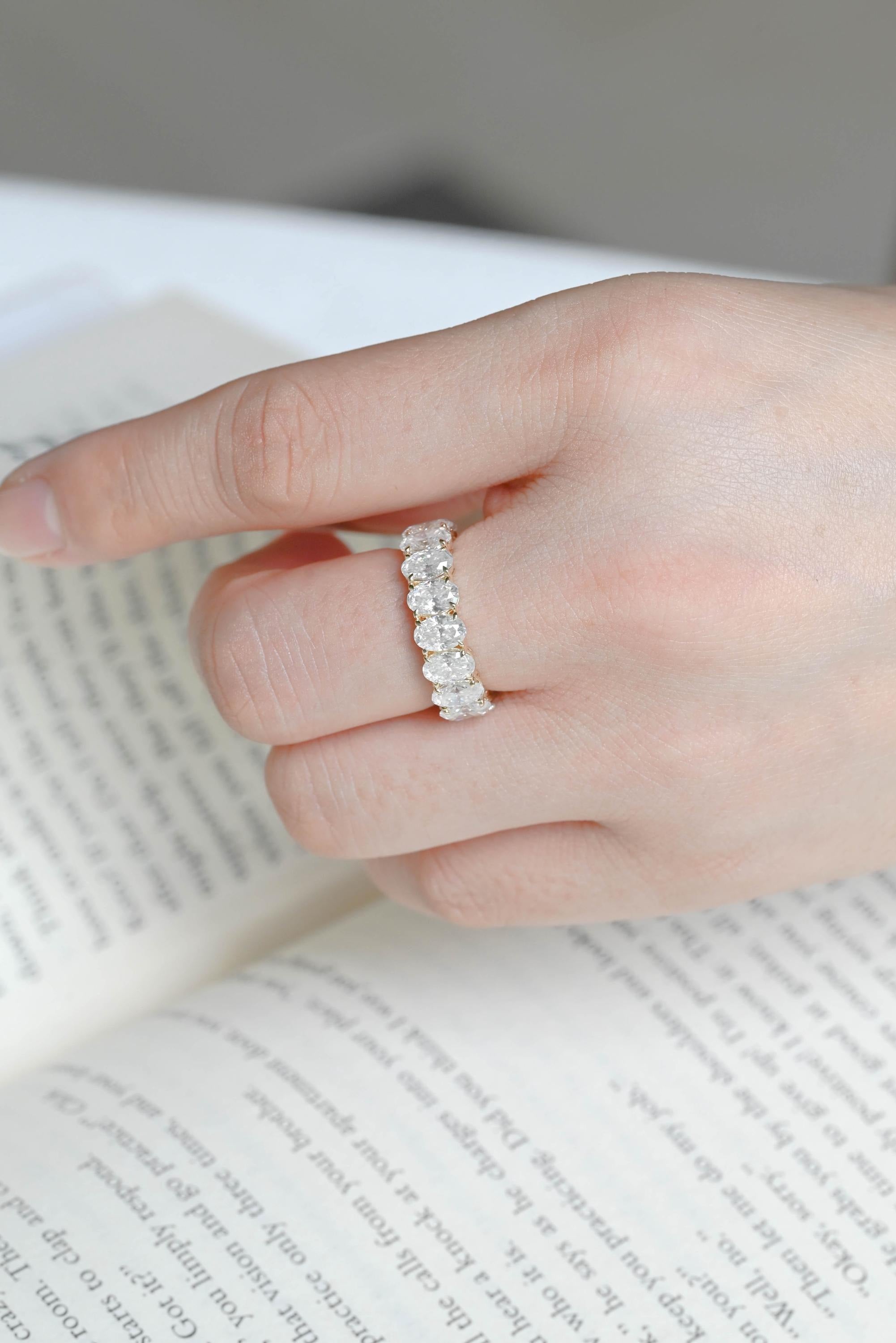 4*6mm Oval Moissanite Eternity Wedding Band, Solid Gold Stacking Ring