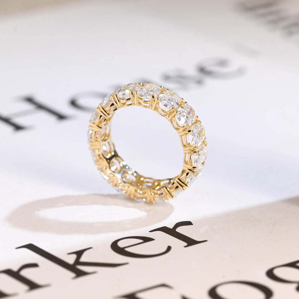 4*6mm Oval Moissanite Eternity Wedding Band, Solid Gold Stacking Ring