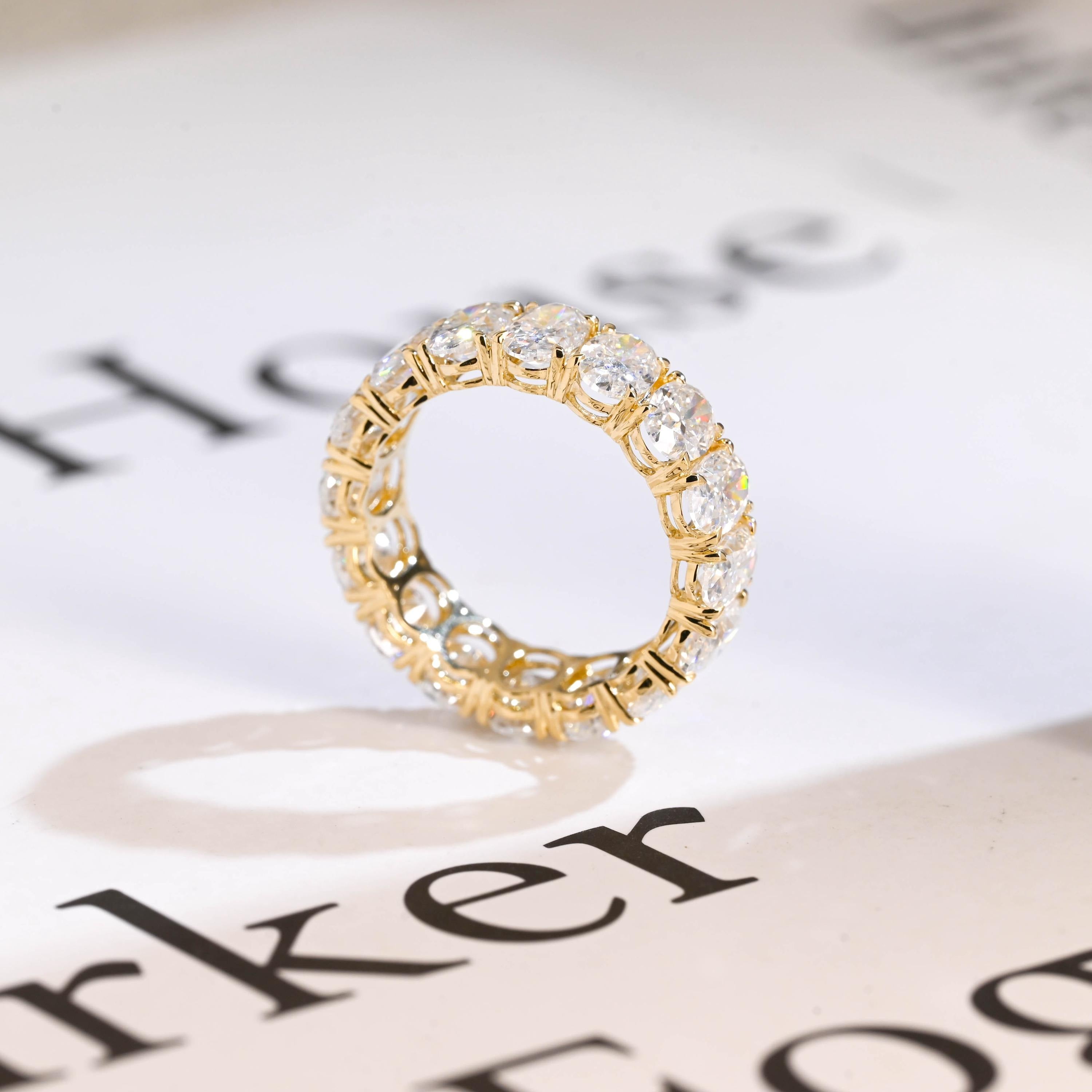 4*6mm Oval Moissanite Eternity Wedding Band, Solid Gold Stacking Ring