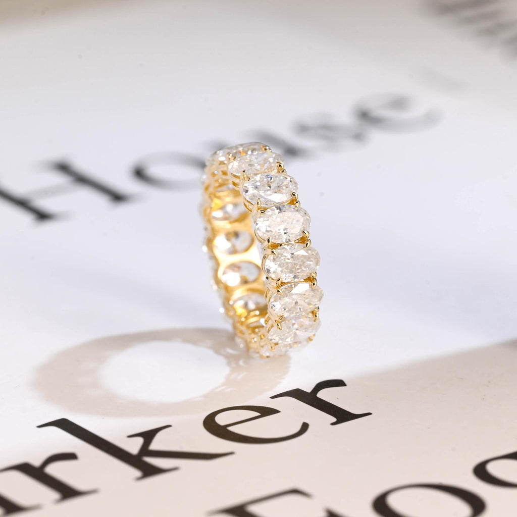 4*6mm Oval Moissanite Eternity Wedding Band, Solid Gold Stacking Ring