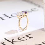 Solid Gold Toi et Moi Pear Moissanite & Emerald Amethyst Engagement Ring
