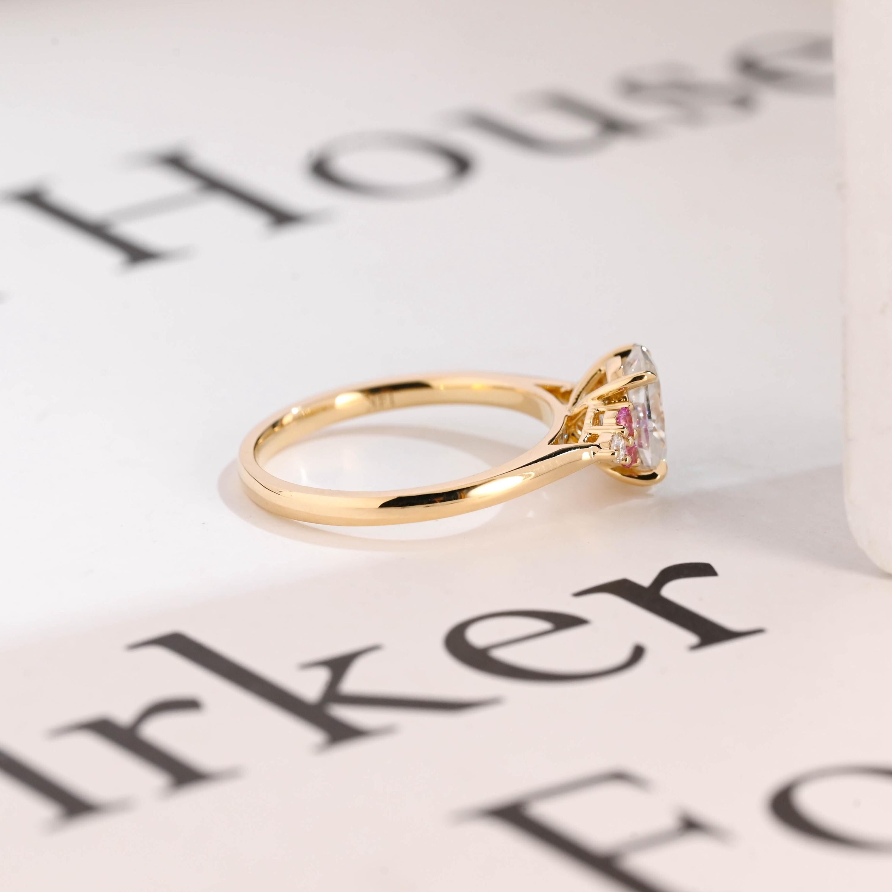 Solid Gold Oval Cut Moissanite Engagement Ring, Anniversary Gift for Her