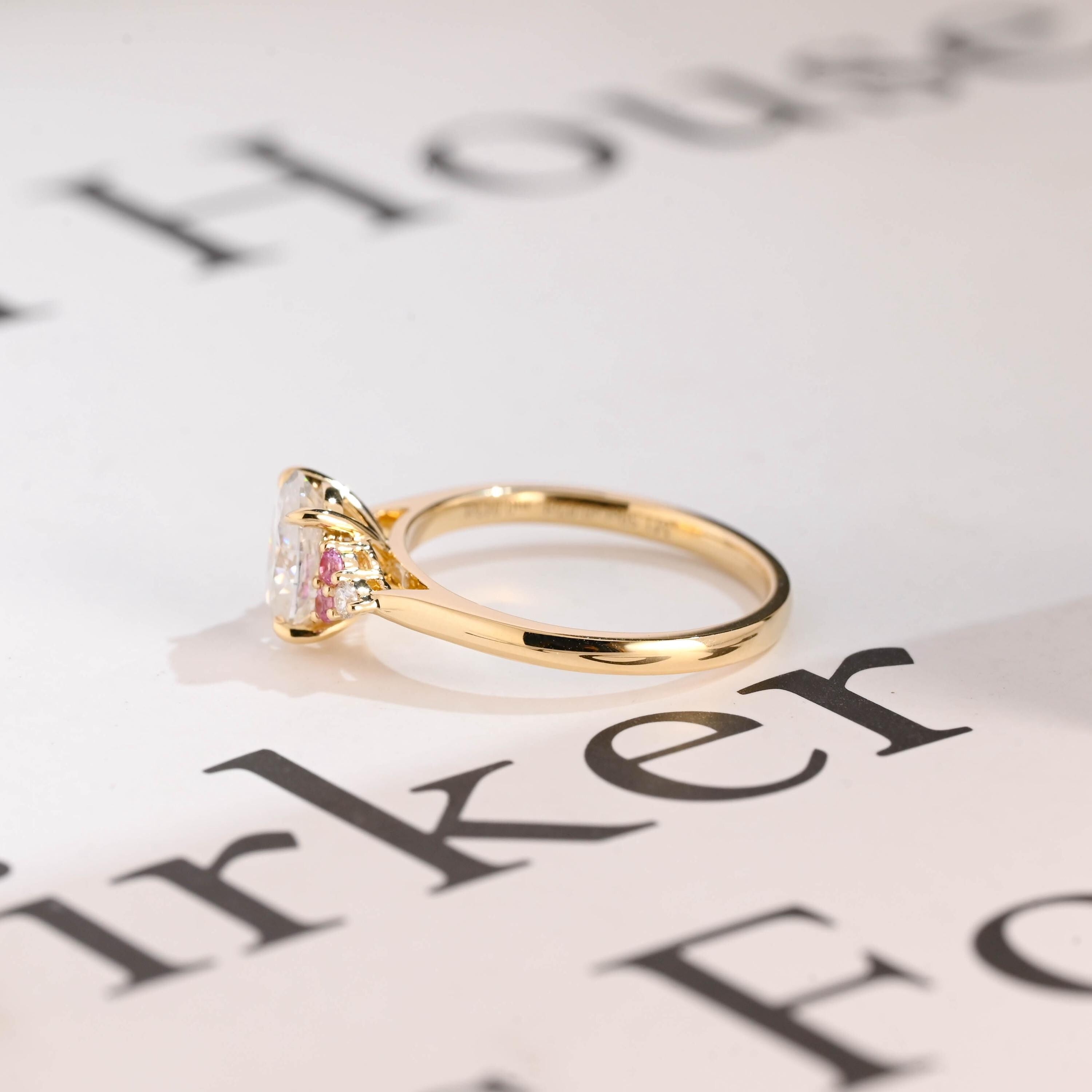 Solid Gold Oval Cut Moissanite Engagement Ring, Anniversary Gift for Her