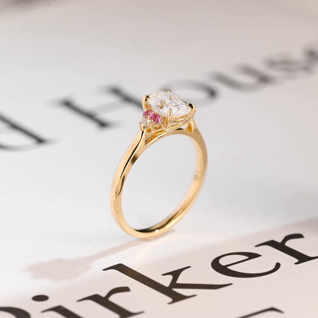 Solid Gold Oval Cut Moissanite Engagement Ring, Anniversary Gift for Her