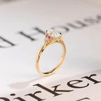 Solid Gold Oval Cut Moissanite Engagement Ring, Anniversary Gift for Her