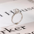 Solid Gold Round Cut Moissanite Engagement Ring, Twisted Band Ring