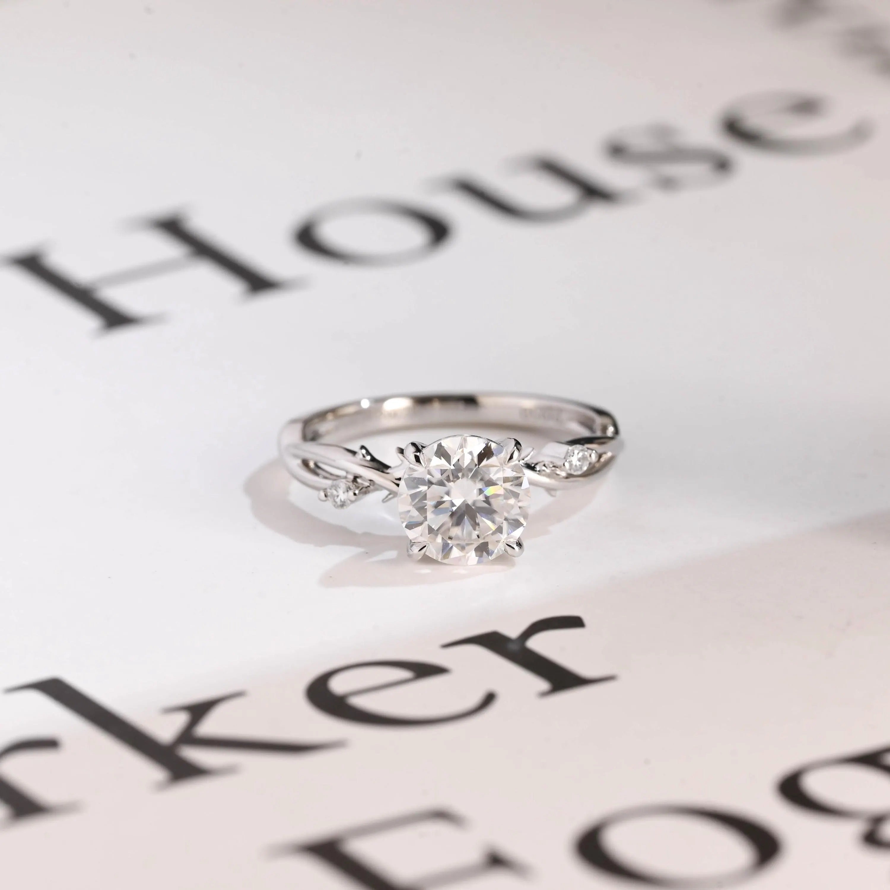 Solid Gold Round Cut Moissanite Engagement Ring, Twisted Band Ring Main image