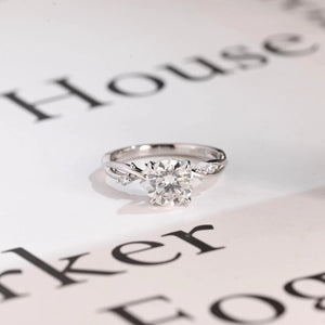 Solid Gold Round Cut Moissanite Engagement Ring, Twisted Band Ring