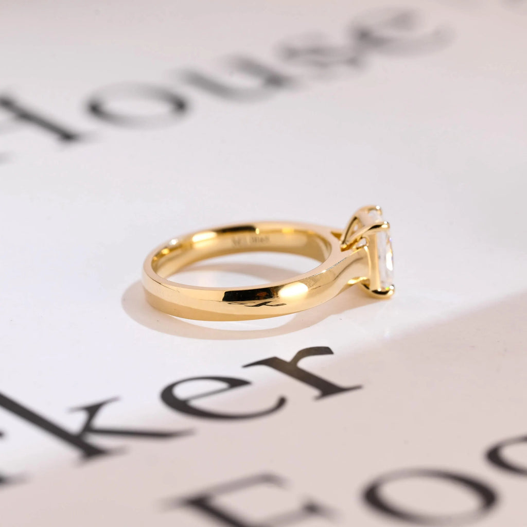 Solid Gold Radiant Cut Moissanite Engagement Ring, Art Deco Proposal Ring