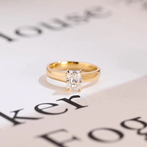 Solid Gold Radiant Cut Moissanite Engagement Ring, Art Deco Proposal Ring