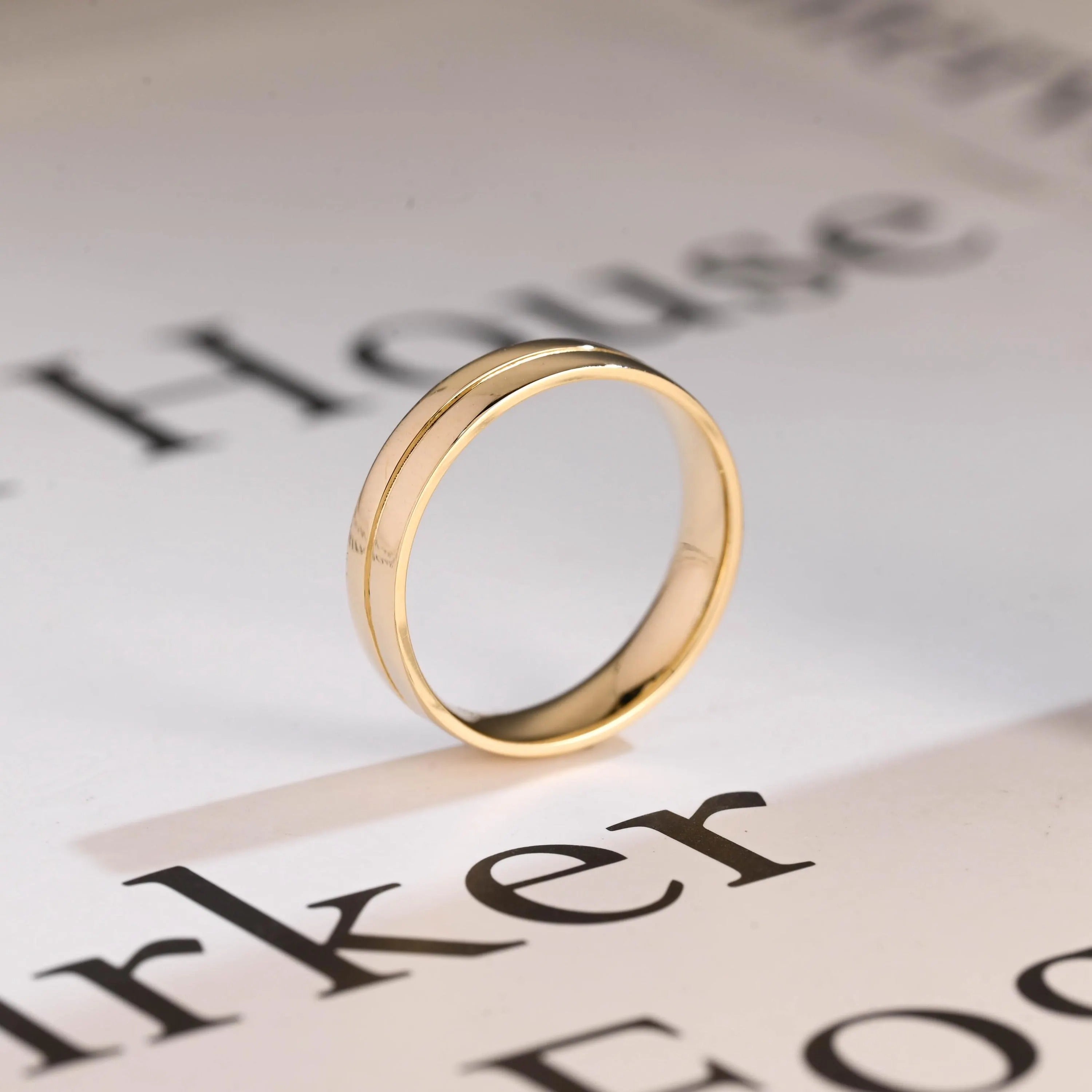 Solid Gold 5mm U-Shaped Groove Wedding Band for Men