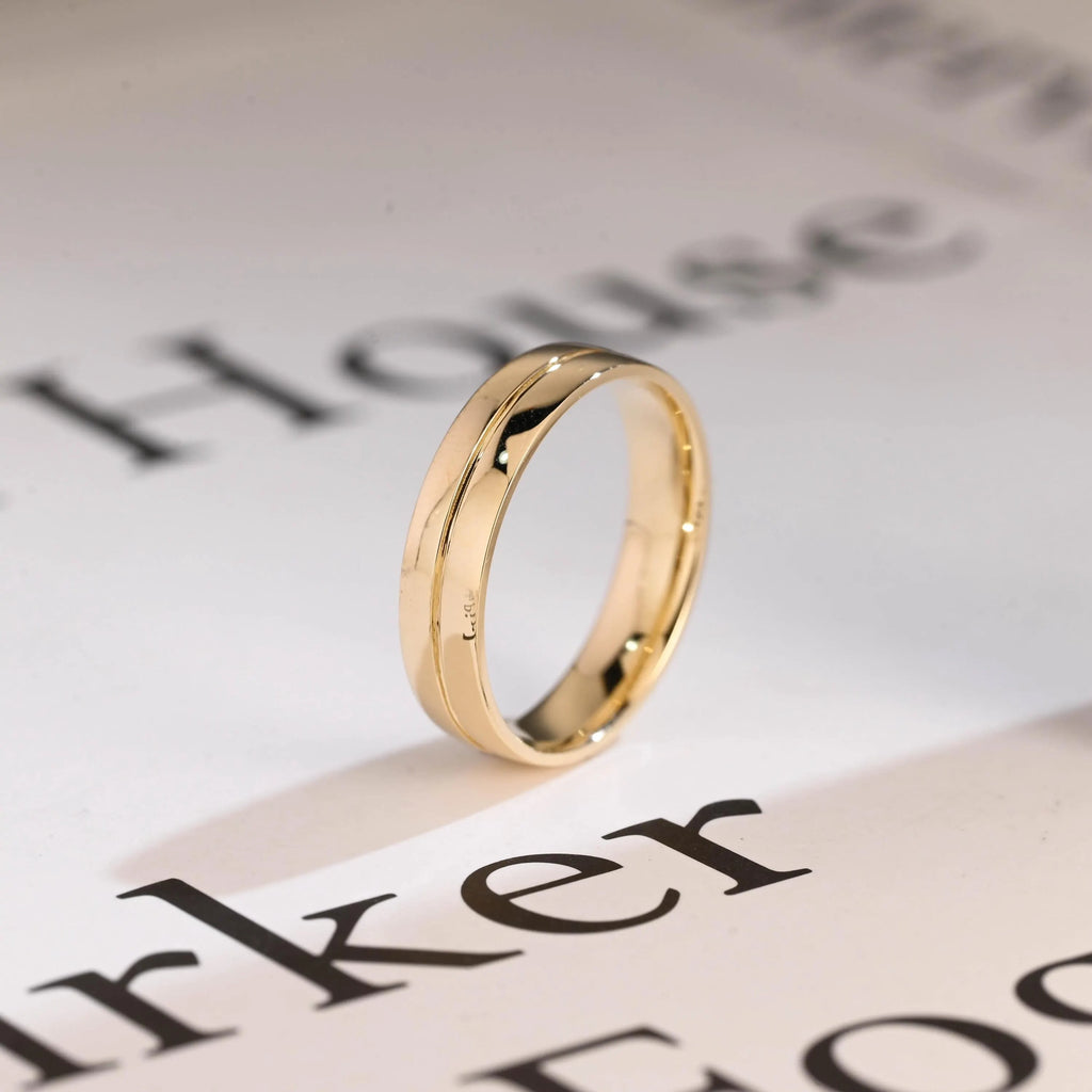 Solid Gold 5mm U-Shaped Groove Wedding Band for Men