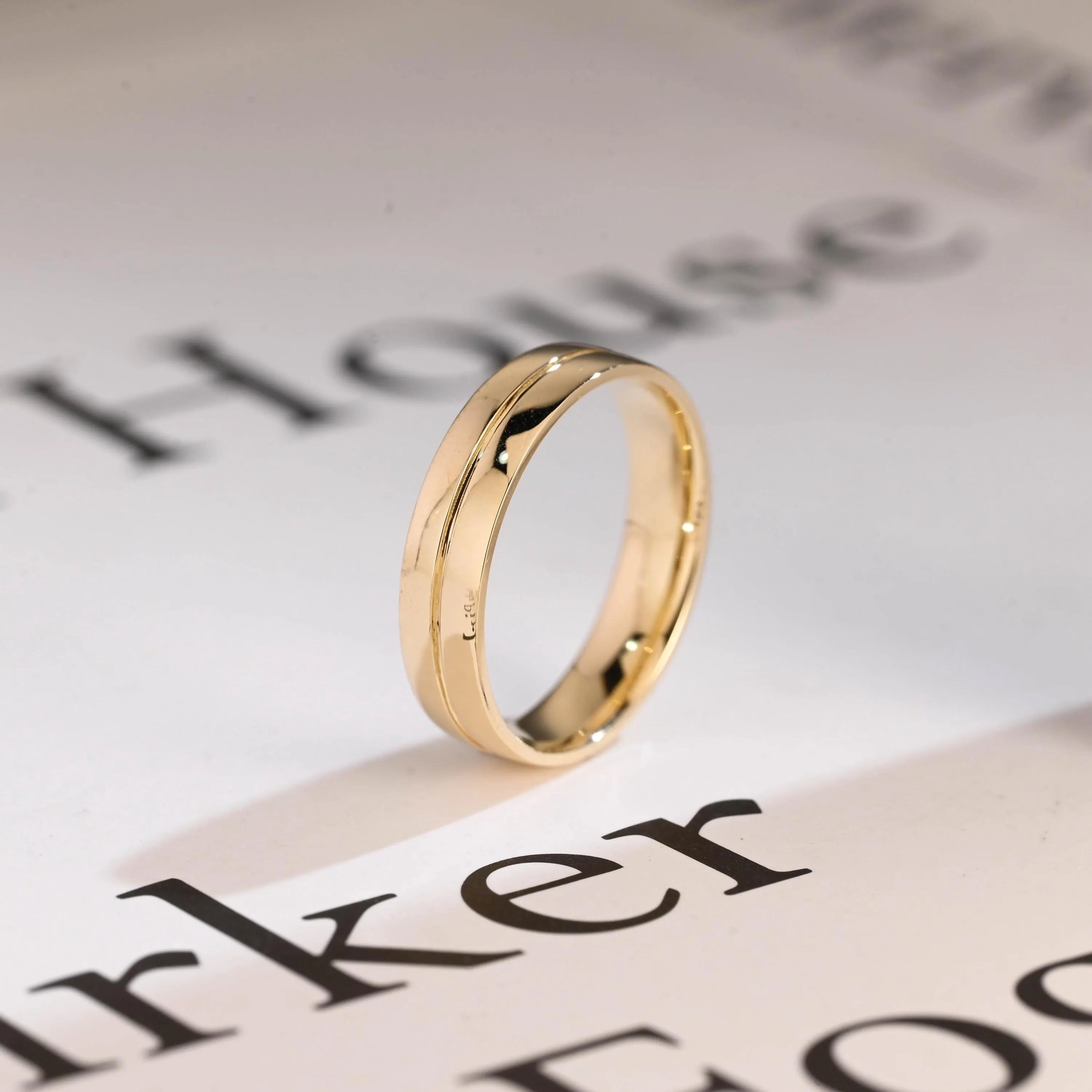 Solid Gold 5mm U-Shaped Groove Wedding Band for Men