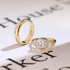 Solid Gold East-West Marquise Cut Moissanite Wedding Band Set, Bridal Set