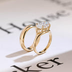 Solid Gold East-West Marquise Cut Moissanite Wedding Band Set, Bridal Set