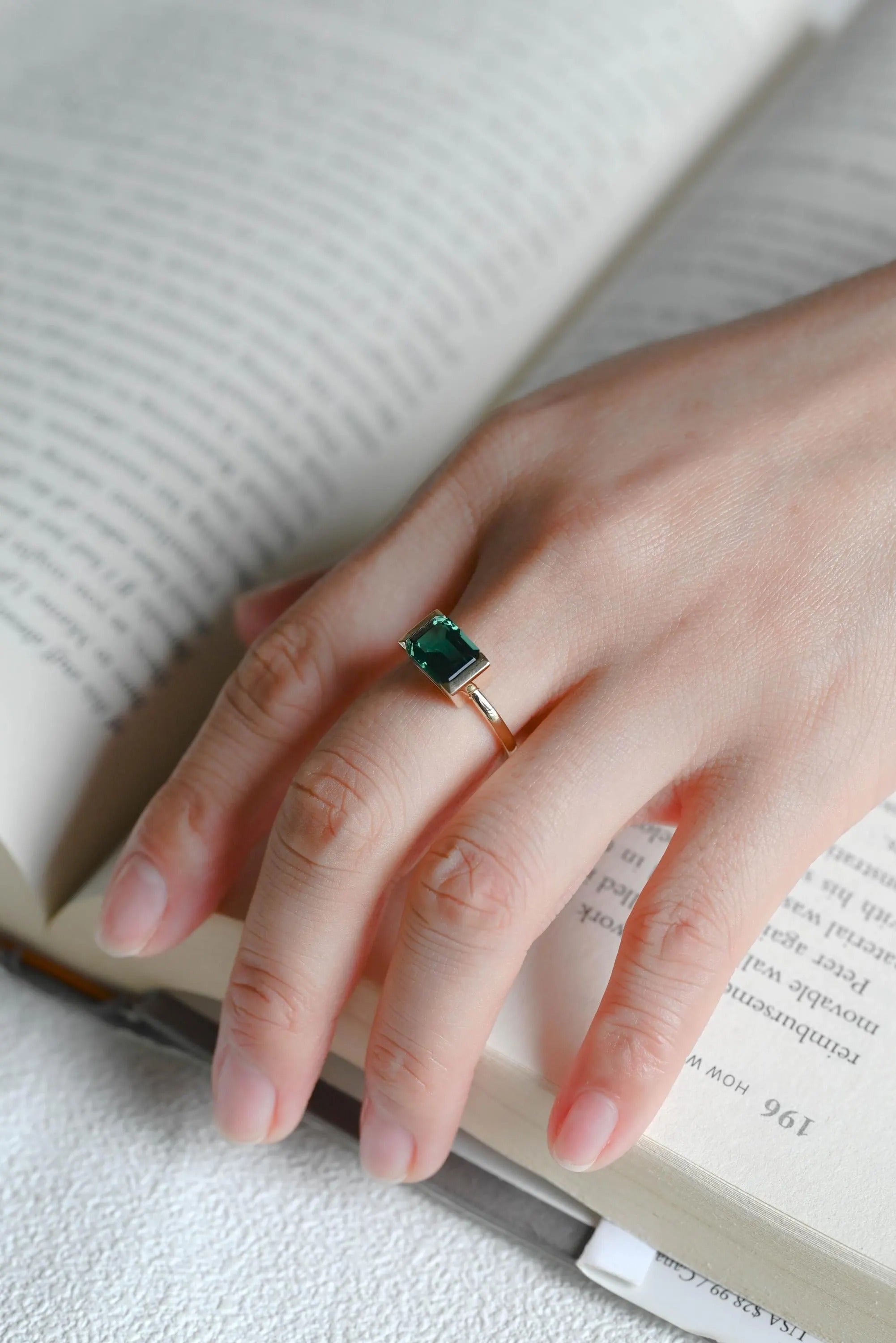 Solid Gold Lab Grown Emerald Engagement Ring, Anniversary Gift for Her