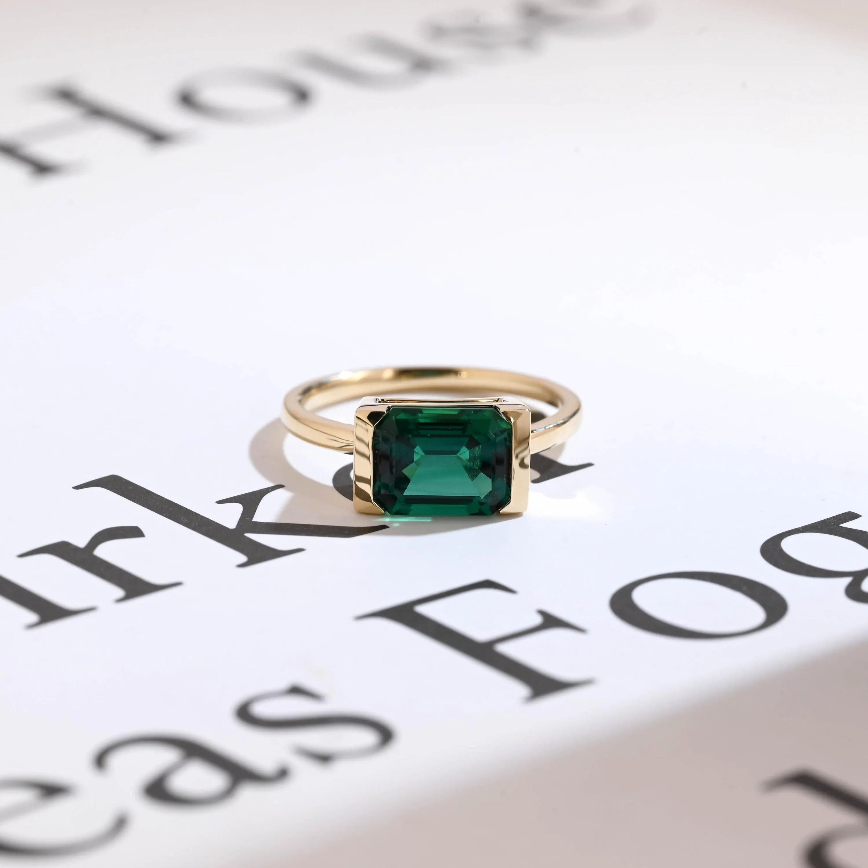 Solid Gold Lab Grown Emerald Engagement Ring, Anniversary Gift for Her Main image
