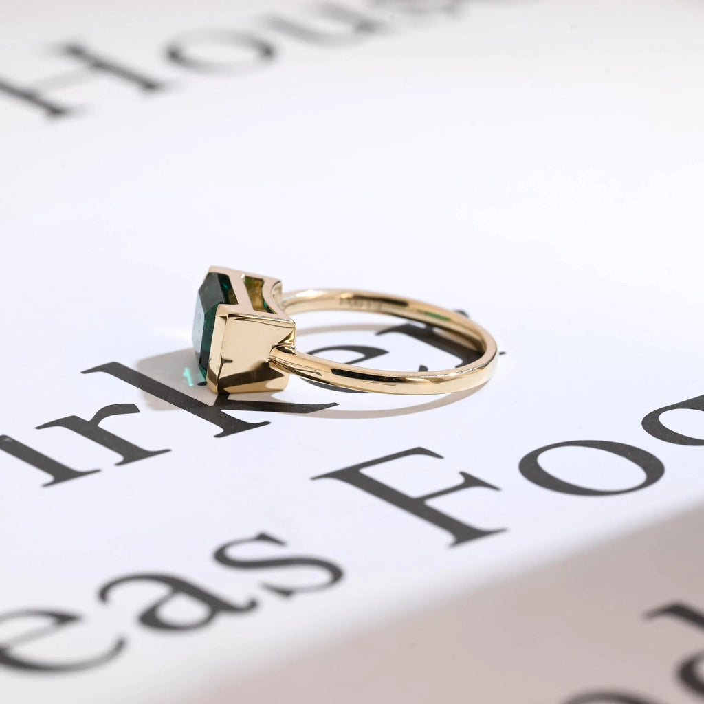Solid Gold Lab Grown Emerald Engagement Ring, Anniversary Gift for Her
