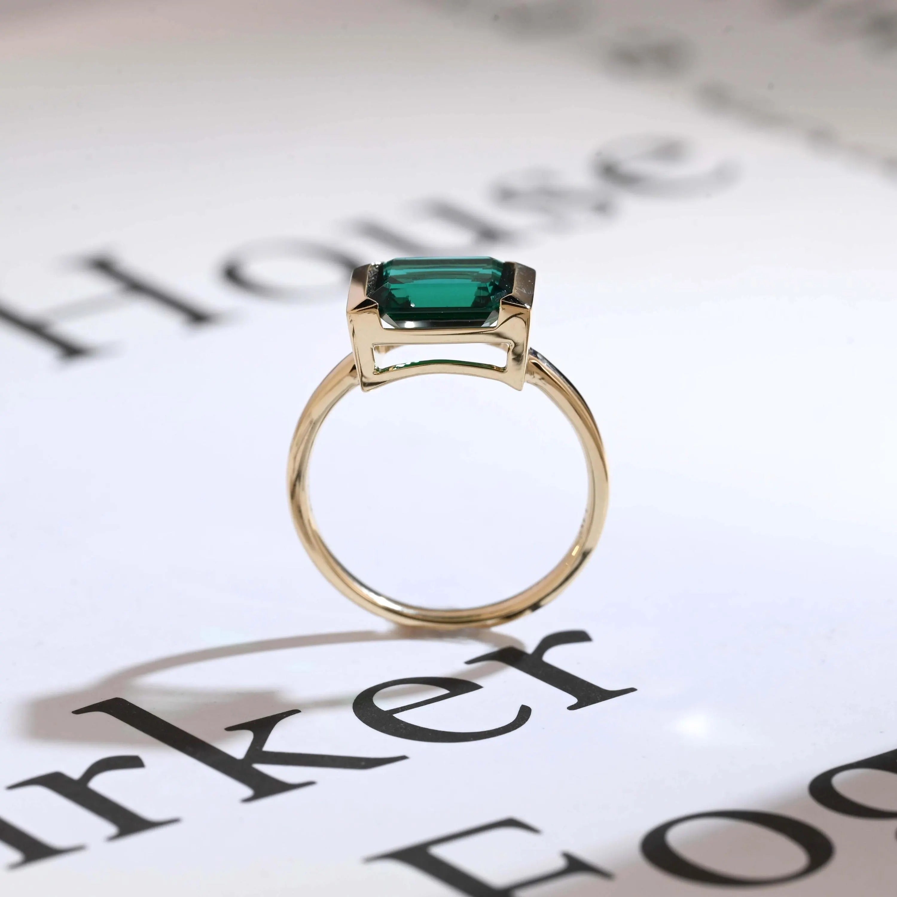 Solid Gold Lab Grown Emerald Engagement Ring, Anniversary Gift for Her