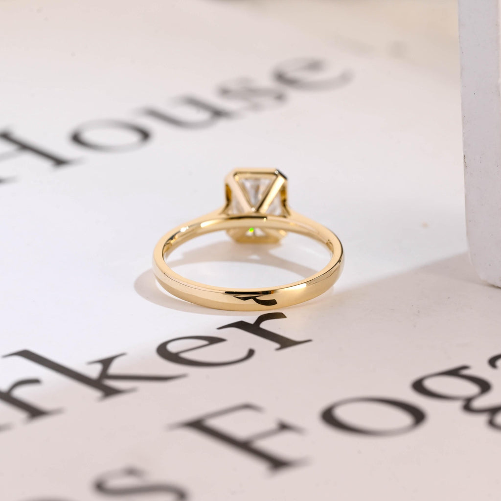 Solid Gold Radiant Cut Moissanite Engagement Ring, Graduated Band Ring