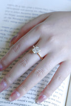 Solid Gold Radiant Cut Moissanite Engagement Ring, Graduated Band Ring