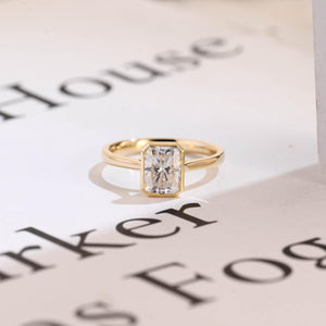 Solid Gold Radiant Cut Moissanite Engagement Ring, Graduated Band Ring