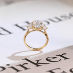 Solid Gold Oval Moissanite Engagement Ring with Half-moon Side Stones
