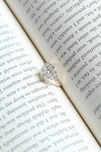 Solid Gold Oval Moissanite Engagement Ring with Half-moon Side Stones
