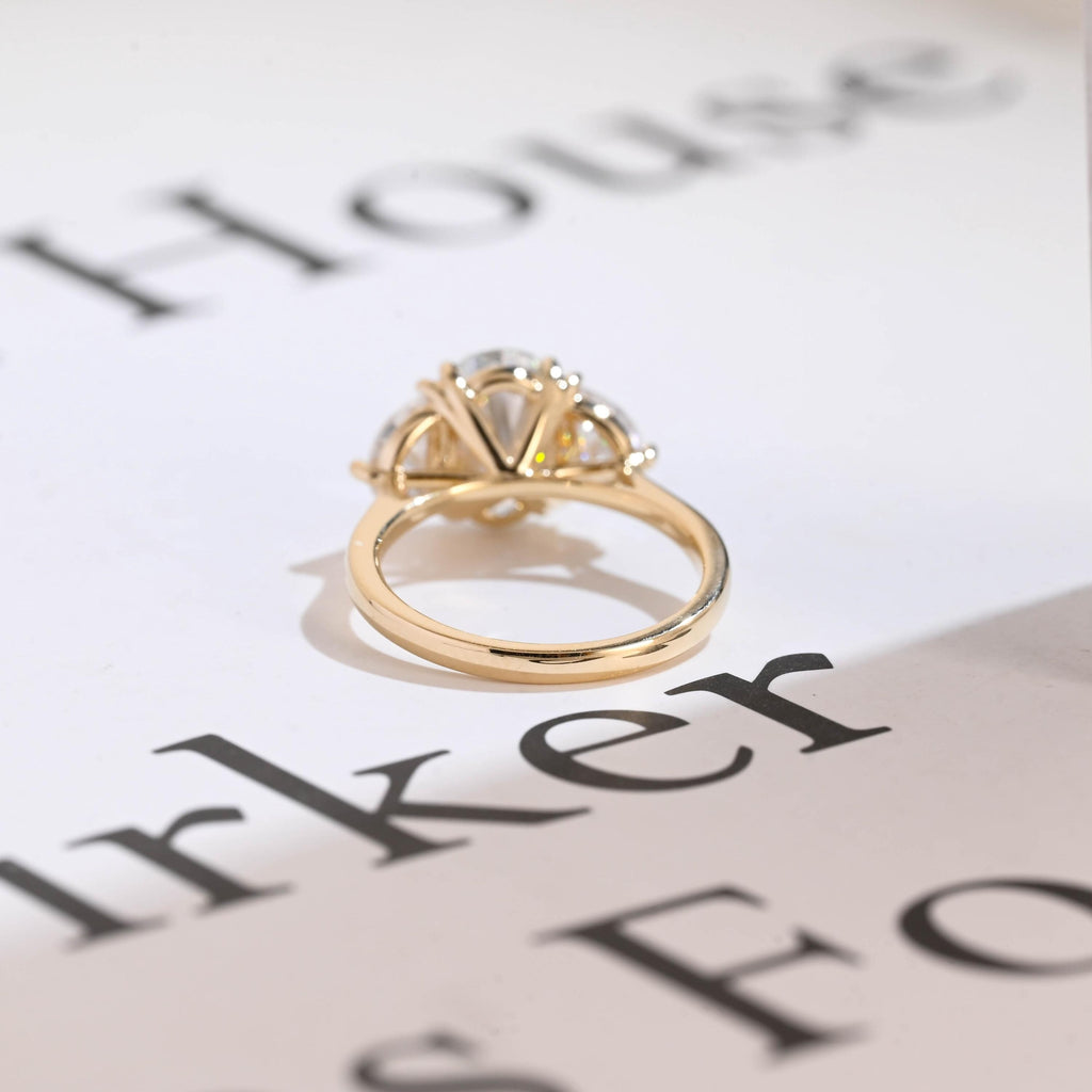 Solid Gold Oval Moissanite Engagement Ring with Half-moon Side Stones