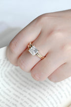 Solid Gold Princess Cut Moissanite Engagement Ring and Wedding Ring Set, Anniversary Gift for Her