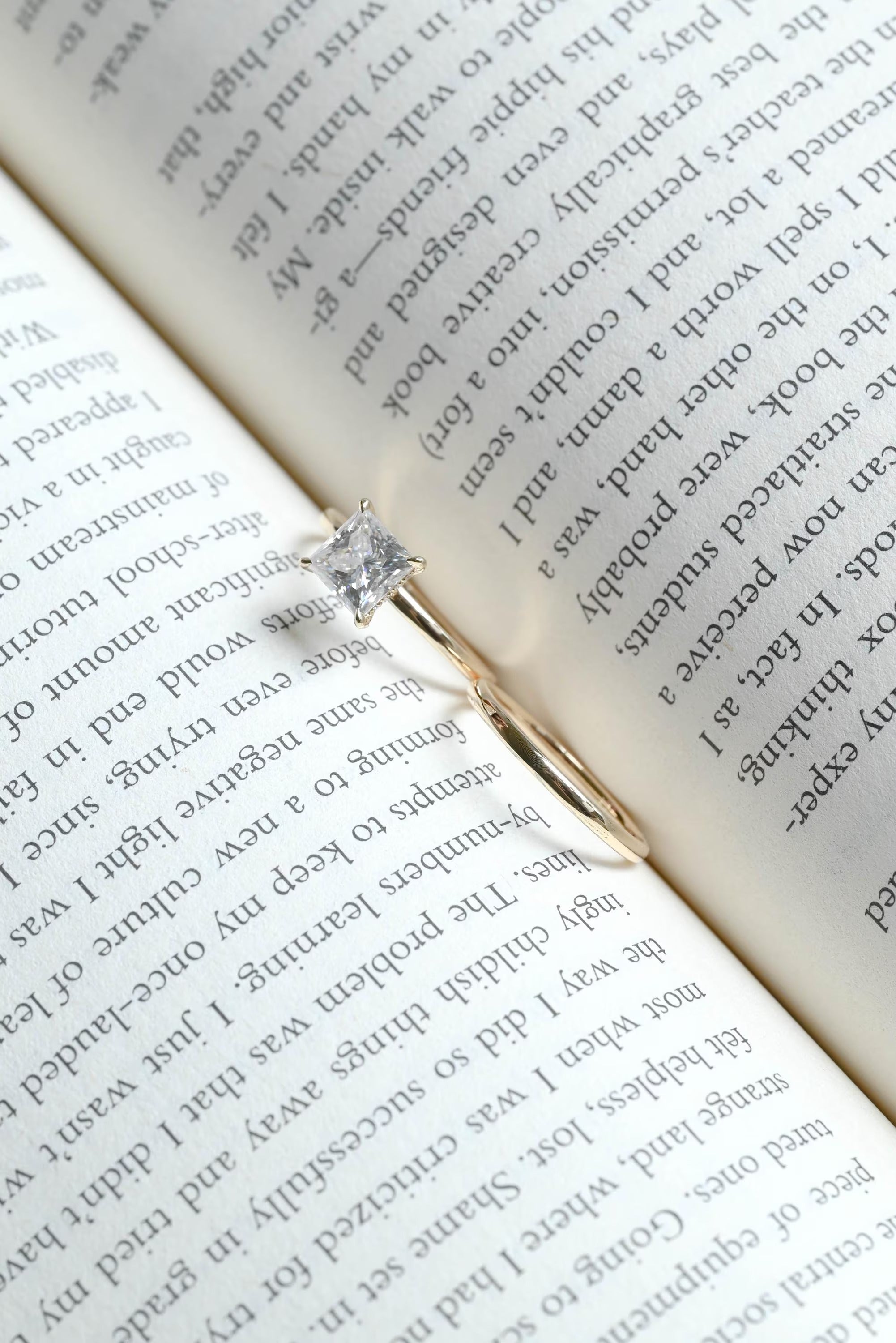 Solid Gold Princess Cut Moissanite Engagement Ring and Wedding Ring Set, Anniversary Gift for Her