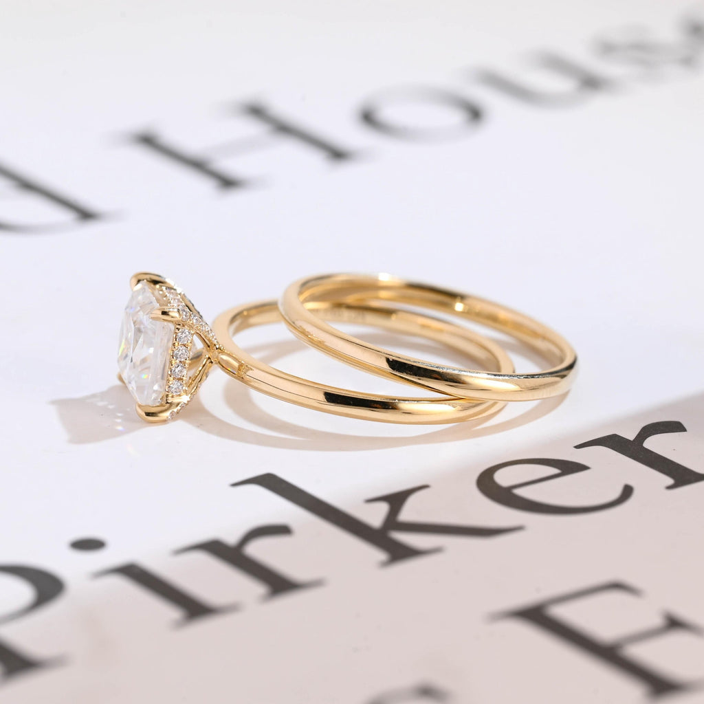 Solid Gold Princess Cut Moissanite Engagement Ring and Wedding Ring Set, Anniversary Gift for Her