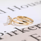 Solid Gold Princess Cut Moissanite Engagement Ring and Wedding Ring Set, Anniversary Gift for Her