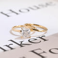 Solid Gold Princess Cut Moissanite Engagement Ring and Wedding Ring Set, Anniversary Gift for Her
