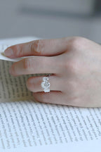 Solid Gold Oval Cut Moissanite Engagement Ring, Three Stone Ring
