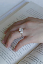 Solid Gold Oval Cut Moissanite Engagement Ring, Three Stone Ring