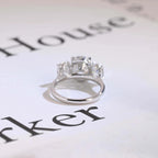 Solid Gold Oval Cut Moissanite Engagement Ring, Three Stone Ring