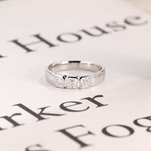 Solid Gold 4mm Asscher Moissanite Men's Wedding Band, Promise Band