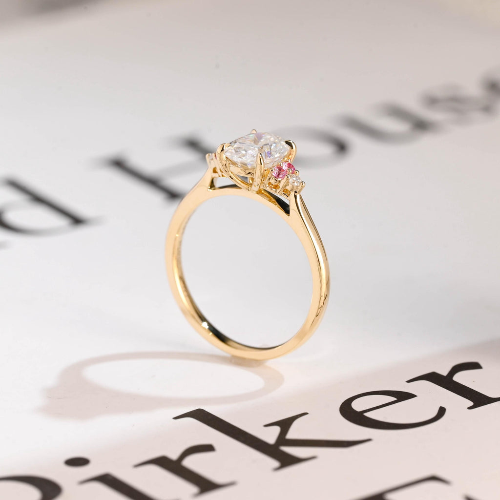 Solid Gold Oval Cut Moissanite Engagement Ring, Anniversary Gift for Her