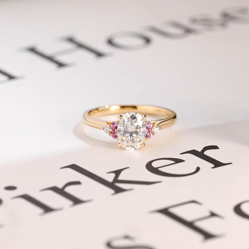 Solid Gold Oval Cut Moissanite Engagement Ring, Anniversary Gift for Her
