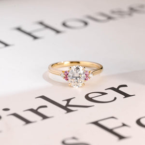 Solid Gold Oval Cut Moissanite Engagement Ring, Anniversary Gift for Her