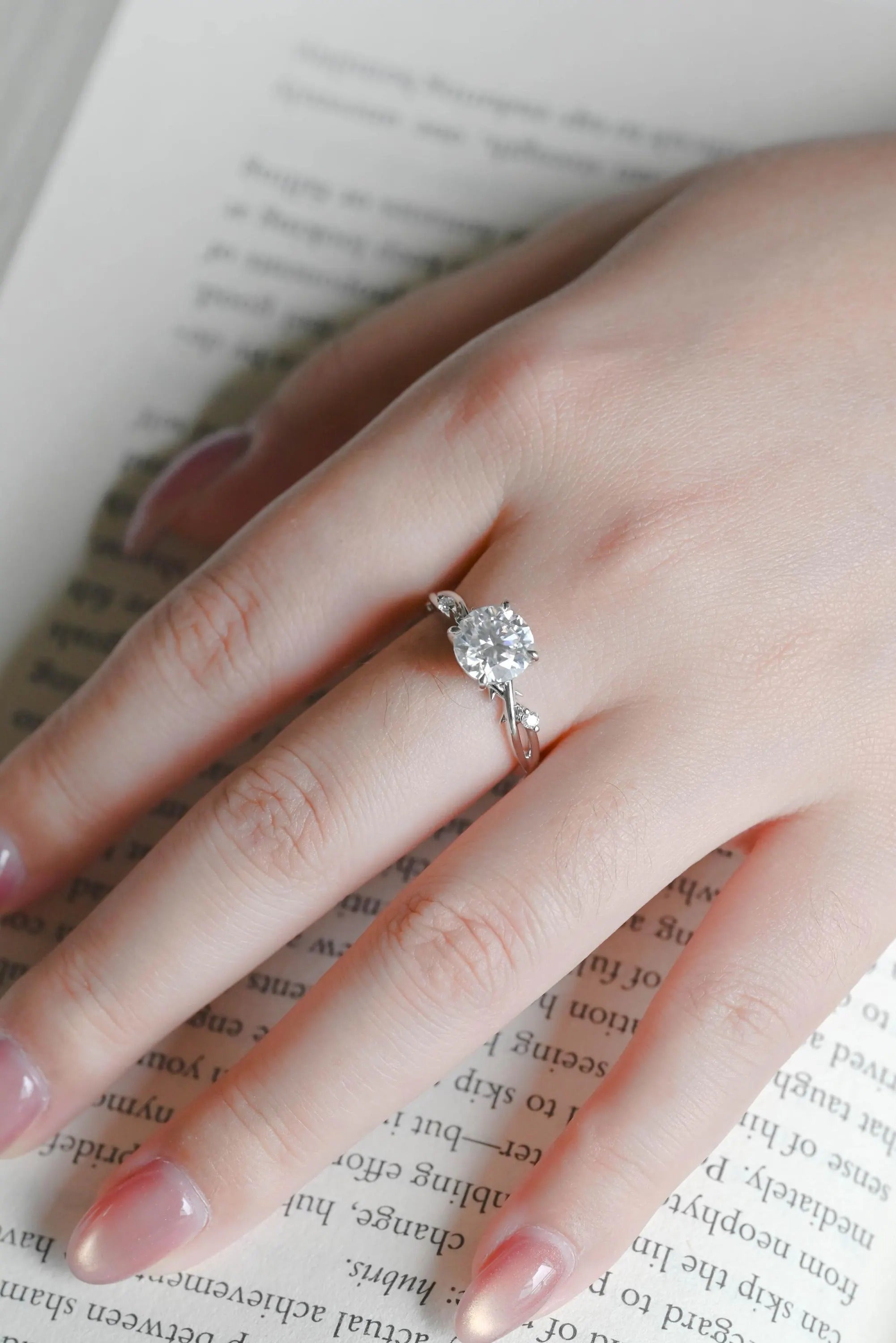 Solid Gold Round Cut Moissanite Engagement Ring, Twisted Band Ring