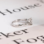 Solid Gold Round Cut Moissanite Engagement Ring, Twisted Band Ring