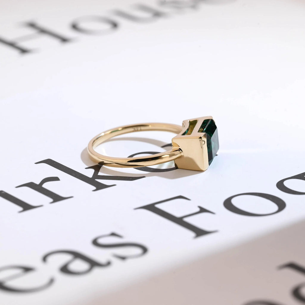 Solid Gold Lab Grown Emerald Engagement Ring, Anniversary Gift for Her