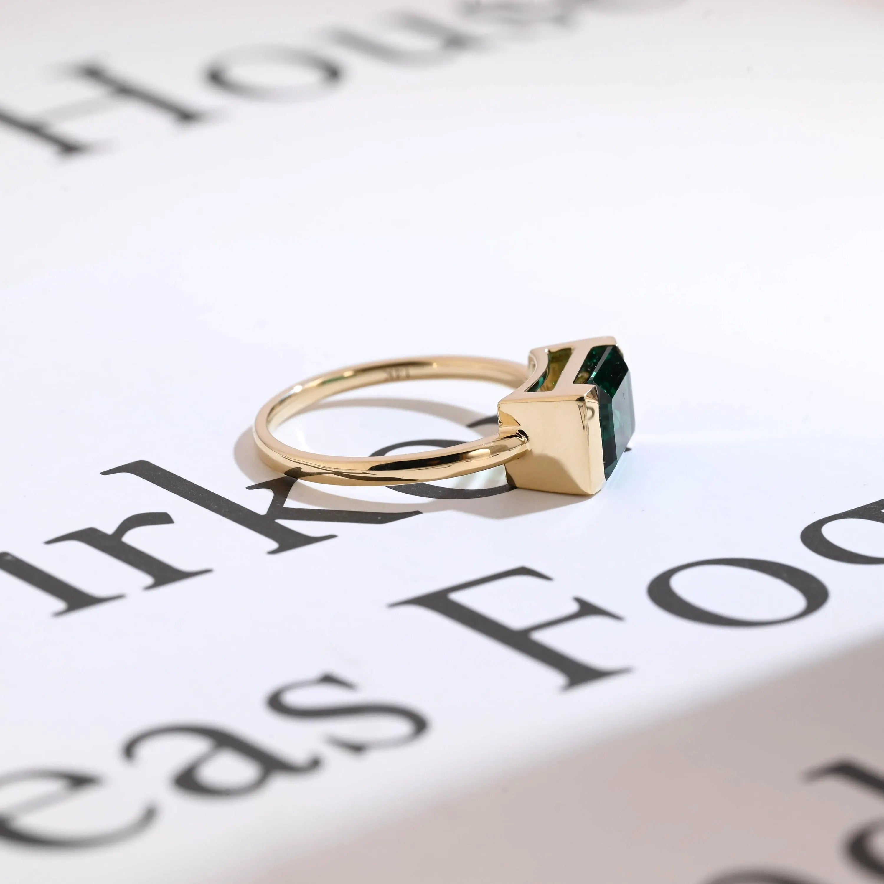 Solid Gold Lab Grown Emerald Engagement Ring, Anniversary Gift for Her