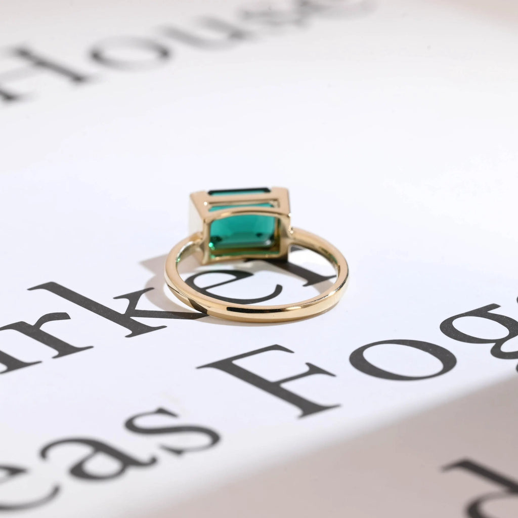 Solid Gold Lab Grown Emerald Engagement Ring, Anniversary Gift for Her