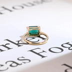 Solid Gold Lab Grown Emerald Engagement Ring, Anniversary Gift for Her
